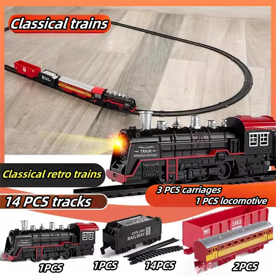 Train électrique modélisme débutant enfant rails wagon 10 rails Electric Train Rail Car Simulation Retro Model Train High Speed Rail Toy Boy Set