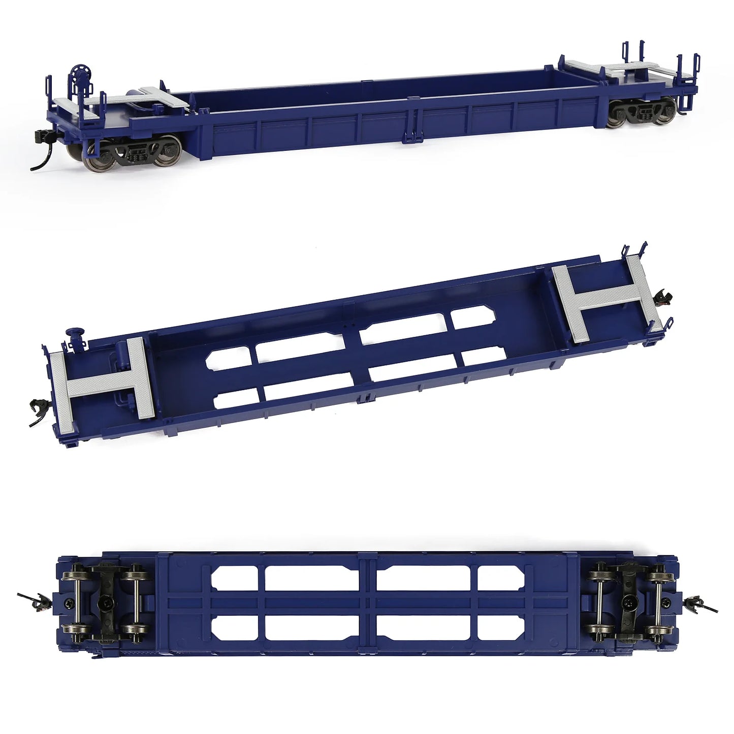 Lot de 3 Wagons Plats HO 1:87 – Modèle 40' Well Car pour Conteneurs et Dioramas Ferroviaires