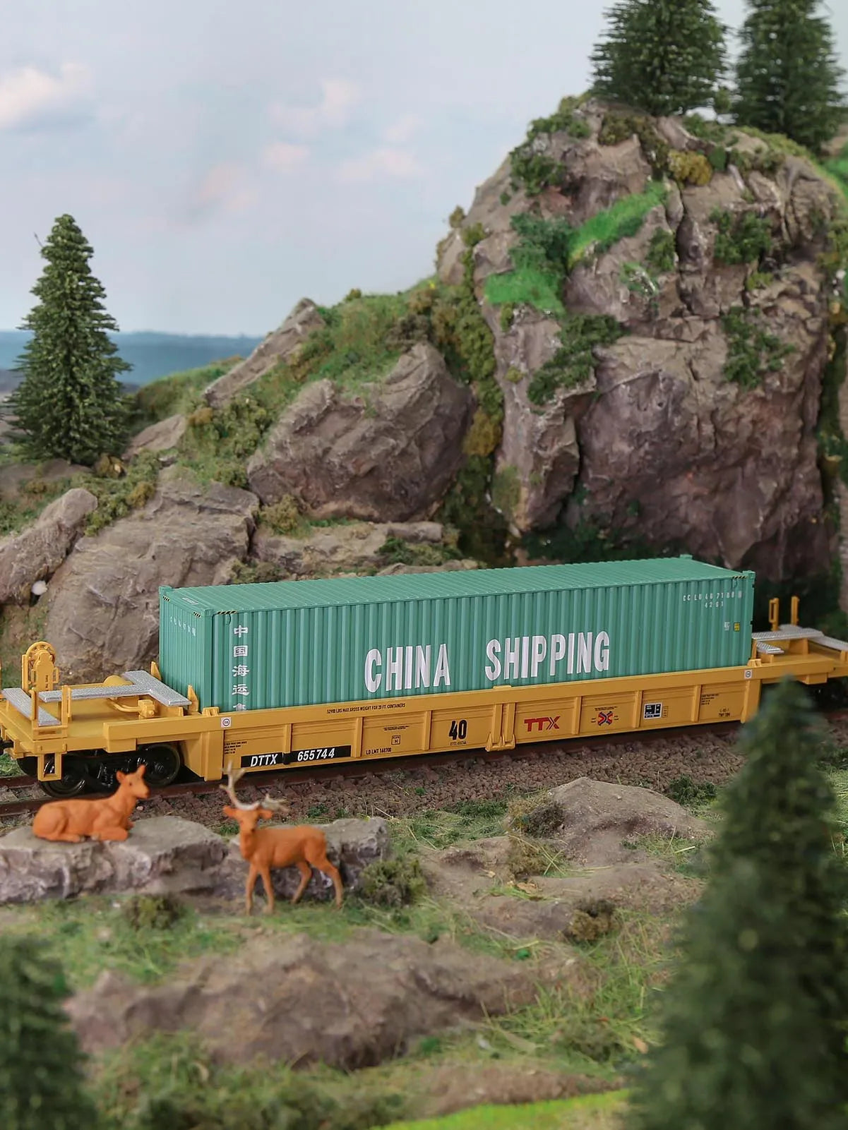 Lot de 3 Wagons Plats HO 1:87 – Modèle 40' Well Car pour Conteneurs et Dioramas Ferroviaires