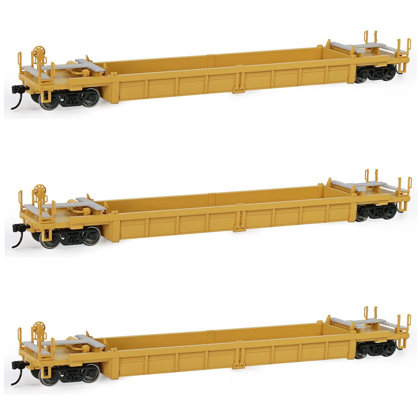 Lot de 3 Wagons Plats HO 1:87 – Modèle 40' Well Car pour Conteneurs et Dioramas Ferroviaires