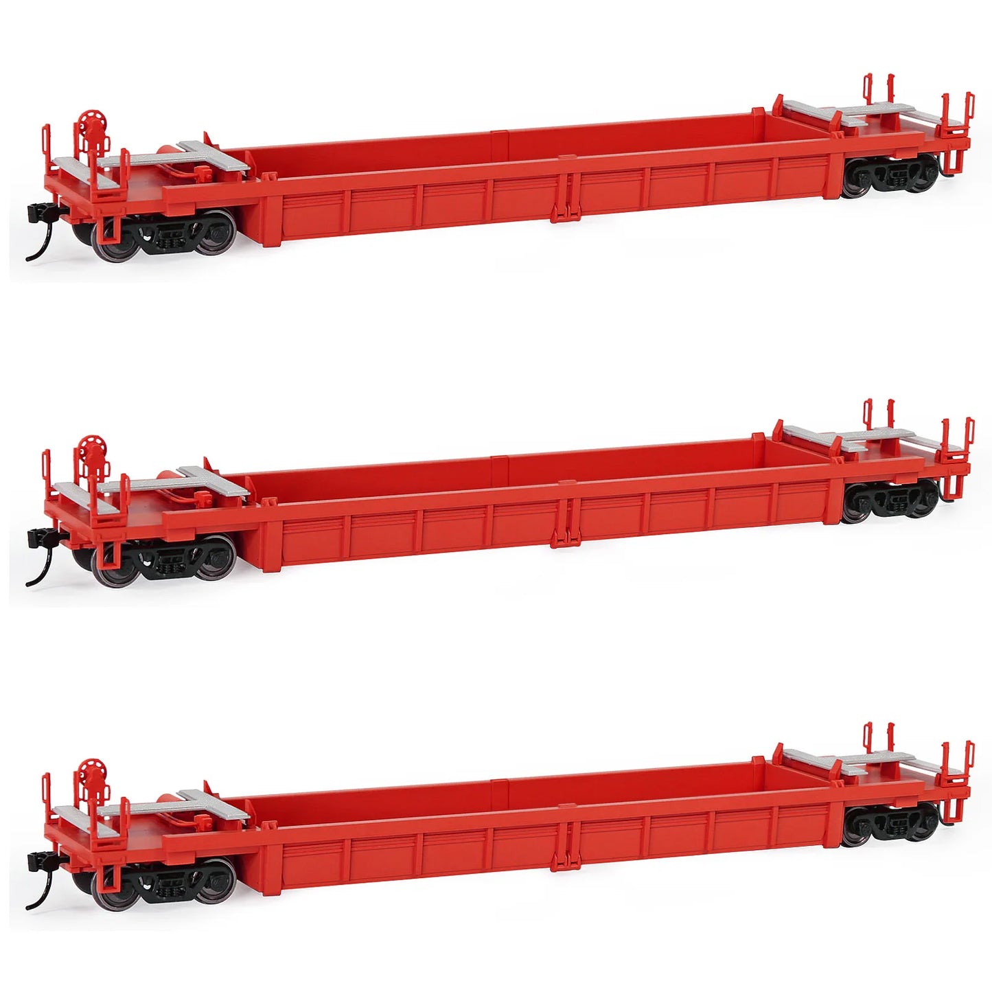 Lot de 3 Wagons Plats HO 1:87 – Modèle 40' Well Car pour Conteneurs et Dioramas Ferroviaires