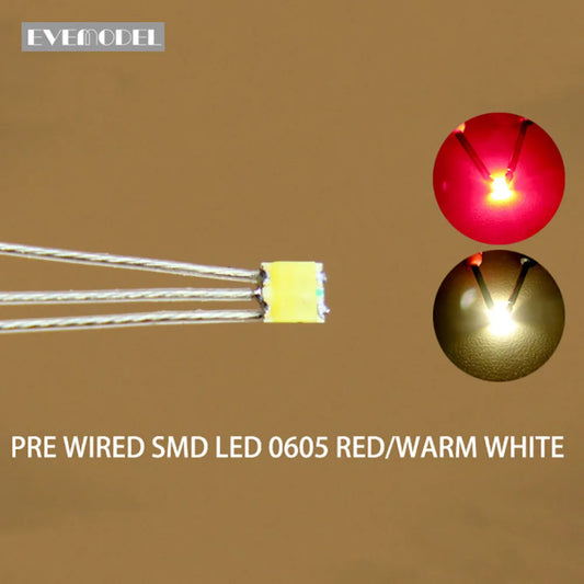 Evemodel 20pcs LED SMD 0605 Bi-couleur Pré-câblées Rouge & Blanc Chaud – Micro-Fils PTFE pour Modélisme et Miniatures