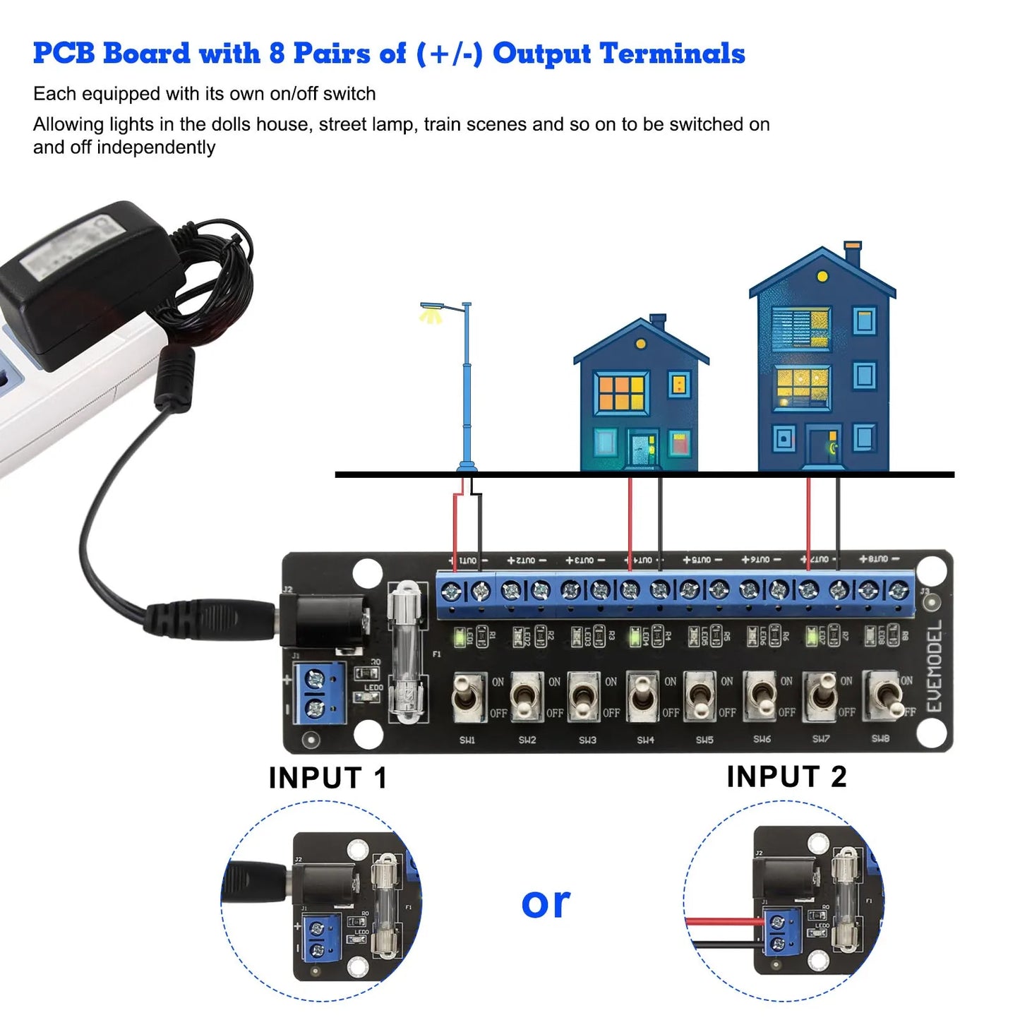 Module d’Alimentation 3V-24V DC 8 Canaux pour Modélisme Ferroviaire