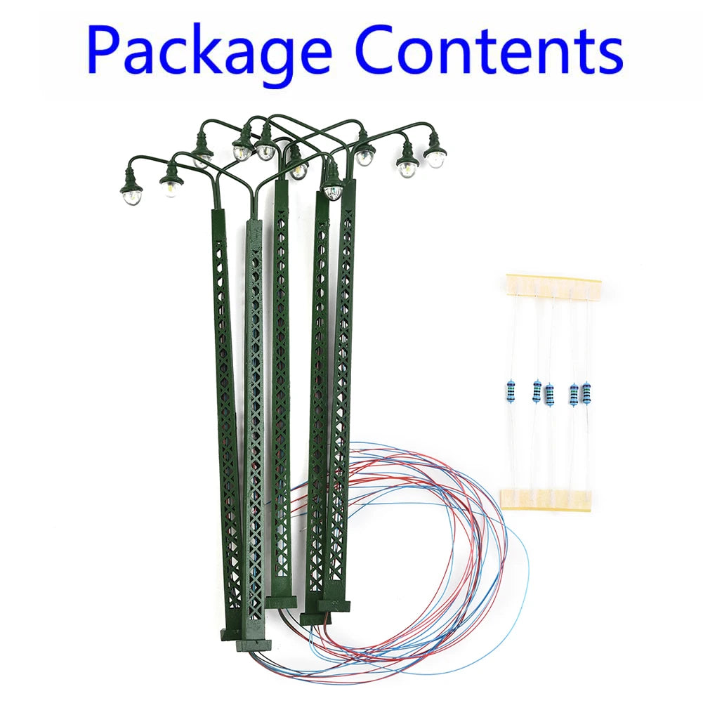 Lot de 5 Lampadaires HO 1:87 à LED – Miniature pour Décor Ferroviaire et Diorama
