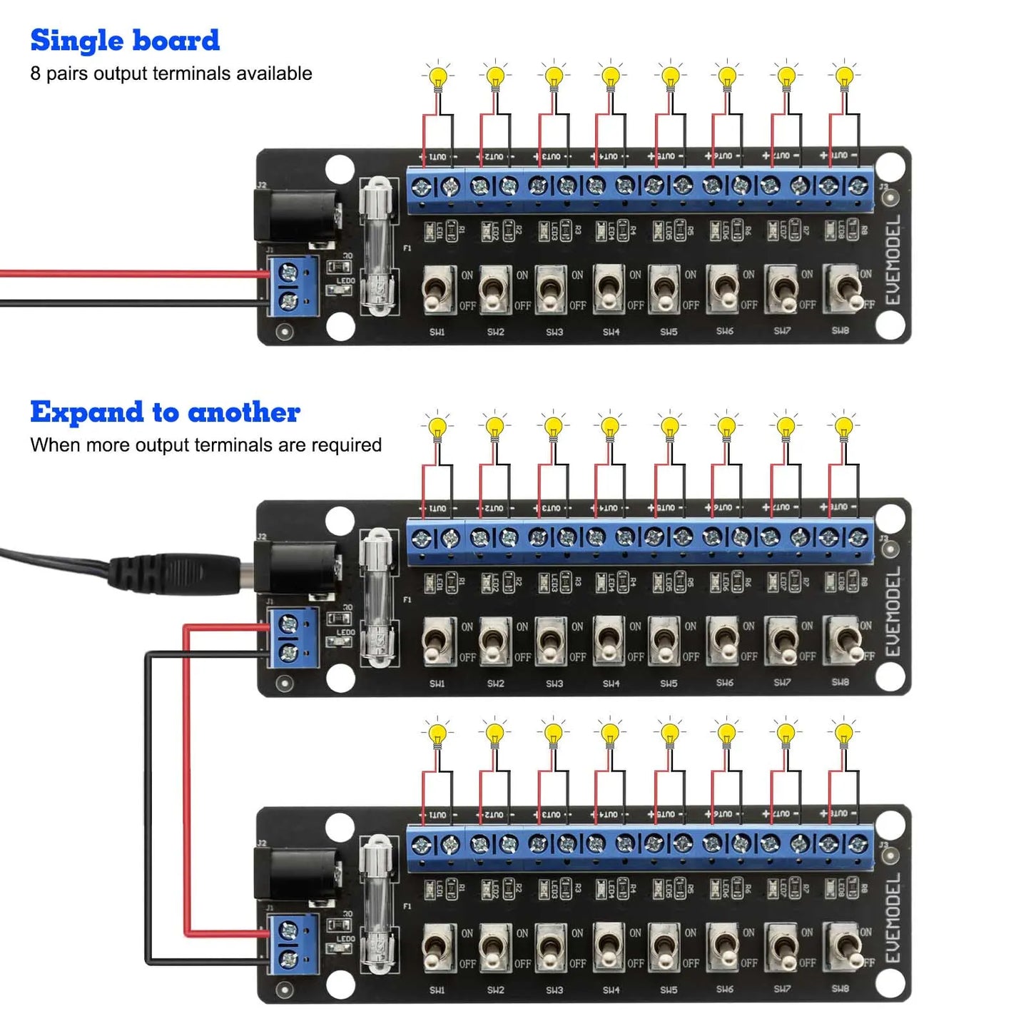 Module d’Alimentation 3V-24V DC 8 Canaux pour Modélisme Ferroviaire