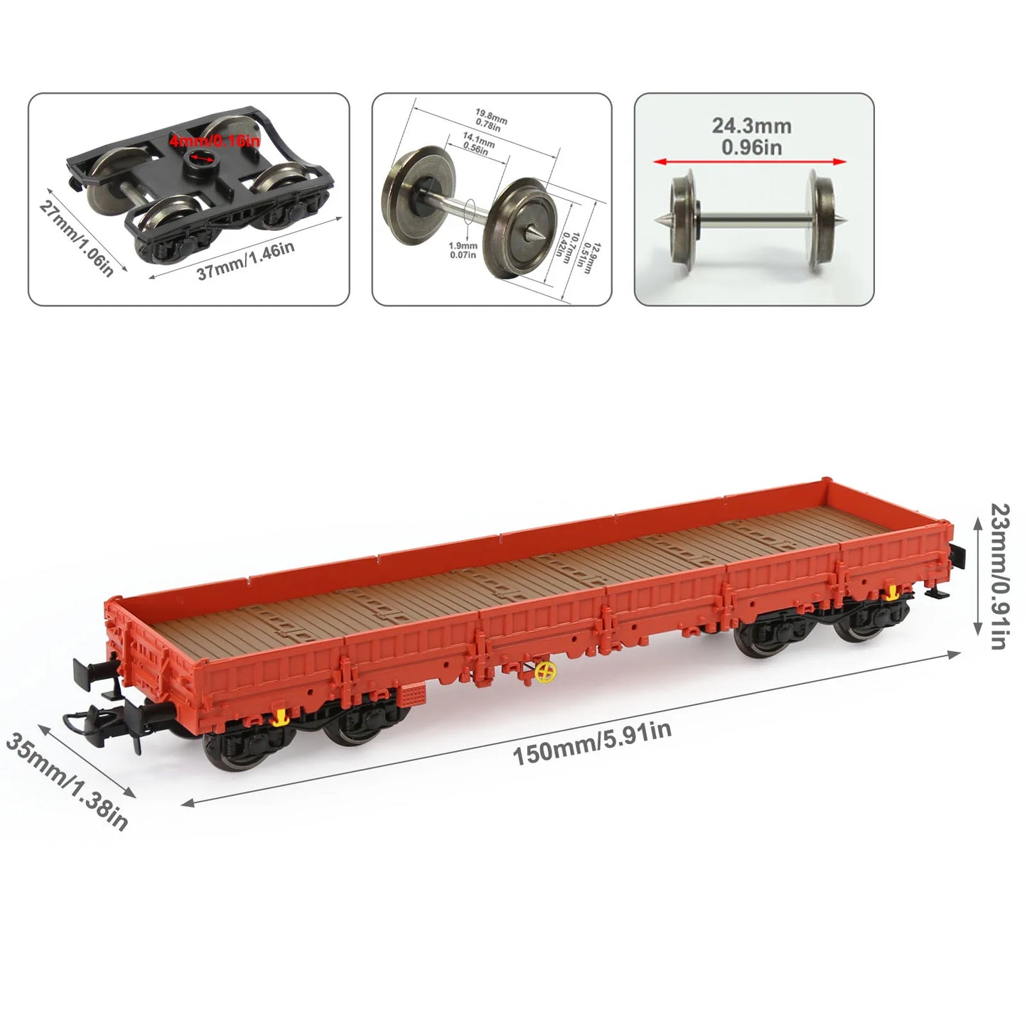 Wagon Plat Bas HO 1:87 – Modèle Miniature de 40’ pour Trains