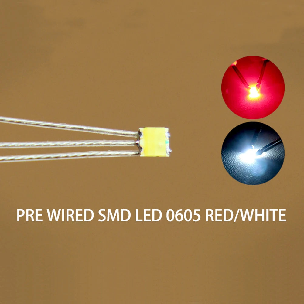 Evemodel 20pcs LED SMD 0605 Bi-couleur Pré-câblées Rouge & Blanc Brillant – Micro-Fils PTFE pour Modélisme et Miniatures