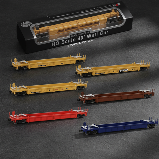 Lot de 3 Wagons Plats HO 1:87 – Modèle 40' Well Car pour Conteneurs et Dioramas Ferroviaires